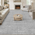 Area Rugs 9x12 Living Room: Washable Large Vintage Grey Rug Neutral Non-Slip Soft Stain Resistant Indoor Carpet for Bedroom Nursery Dining Room Under Table Bed Home House Office Playroom