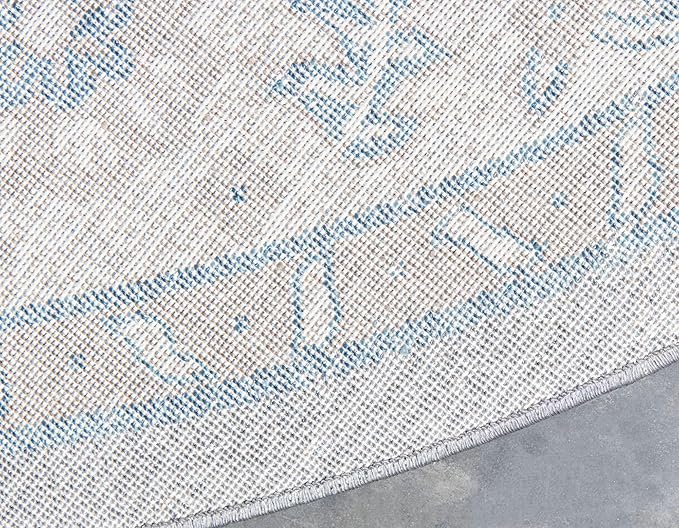Unique Loom Salzburg Collection Classic Traditional Design Oriental Inspired Border Area Rug (7' 3 x 7' 3 Round, Gray/Beige)