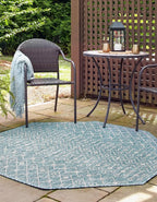 Unique Loom Outdoor Trellis Collection Area Rug - Tribal Trellis (5' 3" Octagon, Aqua/ Ivory)