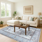 Fame Living Cream Grey Oushak Rug, Modern, Vintage, Turkish, Eclectic, Floral, Pastel, Washable, Oversized, Extra Large Area Rugs for Living Room, Dining, Bedroom, Lounge 9'5"x14'