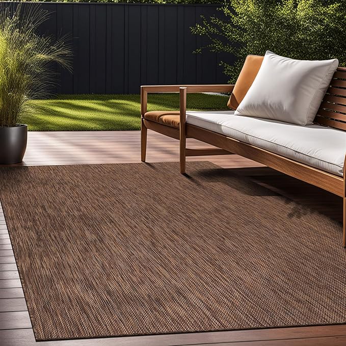 Beverly Rug Indoor Outdoor Rug 9x12, Washable Outside Carpet for Patio, Deck, Porch, Solid Modern Area Rug, Water Resistant, Gold Brown
