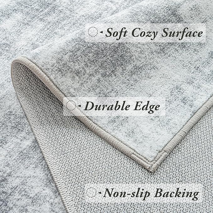 Gray Washable Non Slip Bathroom Rug Modern Aesthetic Abstract 2x3 Rug for Kitchen Floor Small Soft Light Grey Floor Protector Carpet for Entryway Bedside 2 x 3