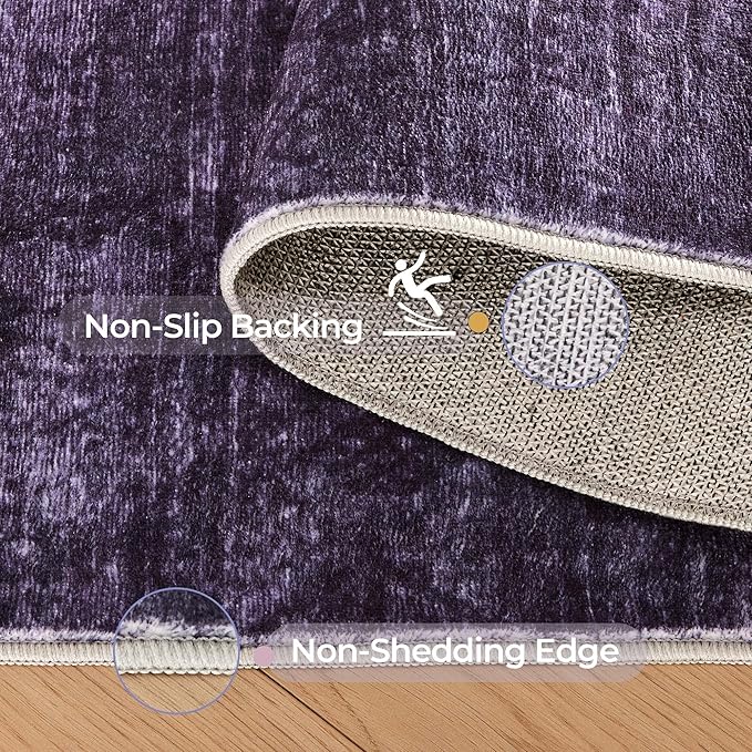 Kokia Abstract Area Rugs 9x12 Bedroom Washable Decor Low Pile Non-Slip Non-Shedding Indoor Carpet Foldable Stain Resistant Floor Mat Living Room Dining Room, Purple Rug, Oslo Dusty