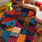 Patchwork Rugs for Entryway - Geometric Abstract Area Rugs 3x4, Multicolor Retro Aesthetic Non Slip Foldable Indoor Throw Carpet Home Decor #C015