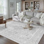 Gray Area Rug 5x7 for Living Room Washable Vintage Carpet Low Pile Non Slip Distressed Soft Traditional Retro Oriental Grey Accent Throw Rug Office Kitchen Bedroom Bathroom Dining Room