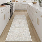 2x6 Washable Vintage Runner Rug for Living Room Bedroom Beige Grey Soft Tranditional Non Slip Runner Rug Lightweight Floral Low Pile Distressed Runner Kitchen Hallway Bedroom