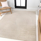 JONATHAN Y Hallie High-Low Curve Beige/Cream 8x10 Indoor/Outdoor Area Rug, Minimalist Geometric, Pet Friendly, for Patio, Backyard, Living Room, Bedroom, Office, Hose-Washable (SCN100D-8)