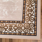 Antep Rugs Alfombras Bordered Modern 4x6 Non-Slip (Non-Skid) Low Pile Rubber Backing Indoor Area Rug (Beige, 4' x 5'8")