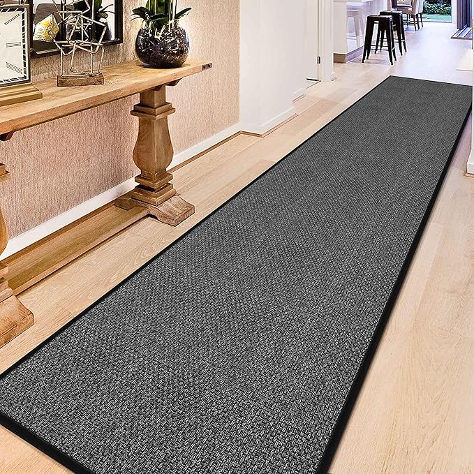 GOYLSER 15ft Jute Hallway Runner Rug Non Slip Washable, Rubber Backed Absorbent Laundry Rugs Laundry Room Runner, Black Long Entry Runner