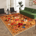 Rugcomf Living Room Rug 6x9 Rug Machine Washable Boho Area Rug Non Slip Floral Vintage Low Pile Large Rug for Living Room, Bedroom, Farmhouse, Dining Room, Kids Playroom(Yellow)