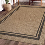 Beverly Rug Easy Jute Bordered Rug 10x14 Washable Large Indoor Outdoor Area Rugs for Living Dining Room Patio Office Stain Resistant Non Shedding Casual Indoor Outside Carpet 10 x 14 Natural