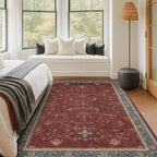 5x8 Boho Dark Red Rug for Living Room - Vintage Oriental Revival Low-Pile Carpet for Bedroom, Dining Table, Machine Washable Area Rug Non-Slip with Rubber Back