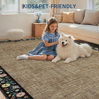 GarveeHome 10x13 Machine Washable Rugs for Living Room Large Area Rug Modern Floral Indoor Accent Carpet Low Pile Carpet Soft Throw Aesthetic Floor Cover for Bedroom Laundry Dining Room, Brown