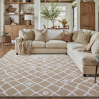 Beige 6x9 Area Rug Moroccan Shag Living Room Washable Carpet Soft Non Shedding Neutral Boho Plush Pile Modern Large Throw Rug for Office Bedroom Dining Room Playroom