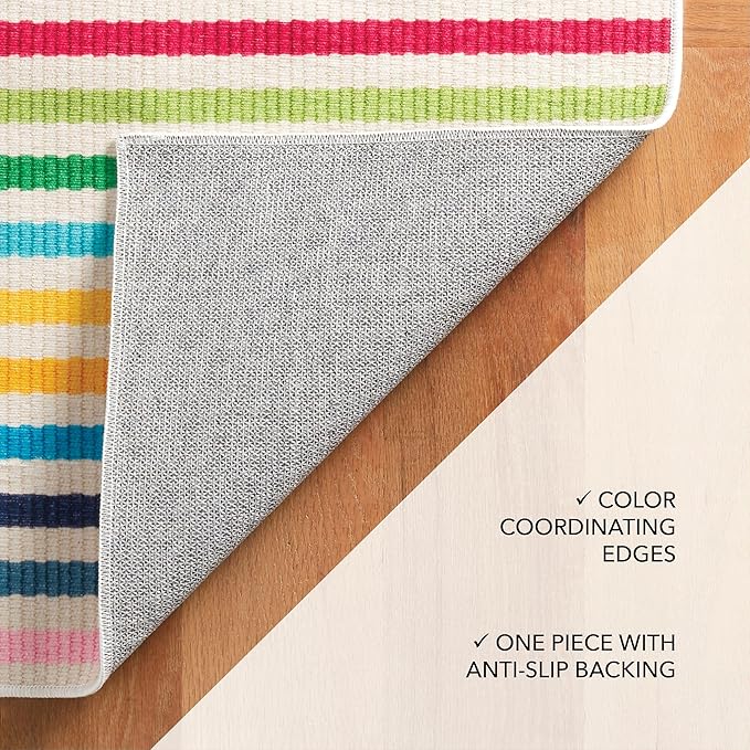 Dash and Albert Rainbow Machine Washable Area Rug - 6' x 9' Multicolor Stripe Washable Accent Rug - Durable, High Traffic Areas Kitchen, Mudroom, Hallways