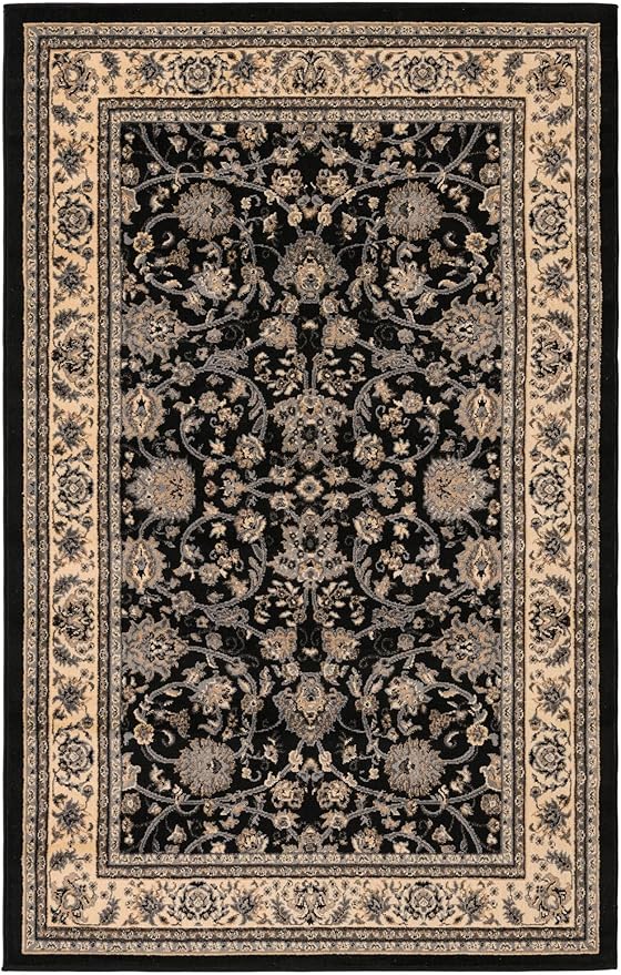 Rugs.com Yasmin Collection Rug – 5' x 8' Black Medium Rug Perfect for Bedrooms, Dining Rooms, Living Rooms