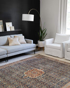 Loloi Layla Collection LAY-09 Cobalt Blue/Spice 7'-6" x 9'-6" .13" Thick Area Rug, Soft, Durable, Vintage Inspired, Distressed, Low Pile, Non-Shedding, Easy Clean, Printed, Living Room Rug