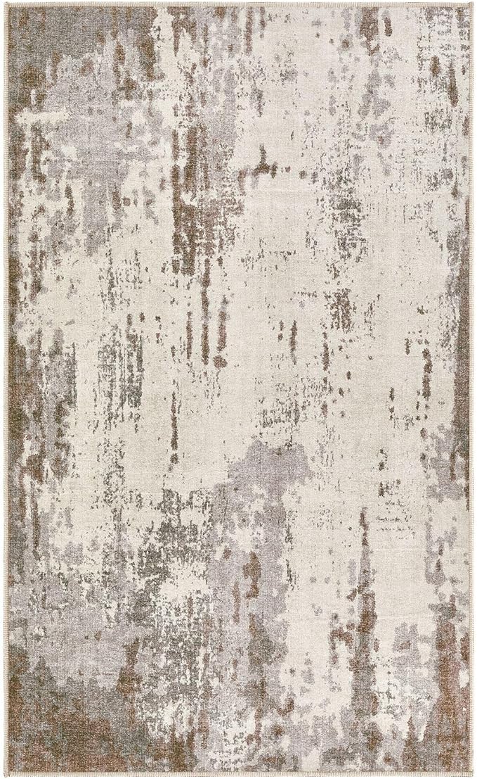 3x5 Area Rug Living Room Rugs - Washable Neutral Modern Abstract Soft Thin Rug Indoor Floor No Slip Rug Carpet for Bedroom Under Dining Table Home Office Decor - Brown/Grey/Beige