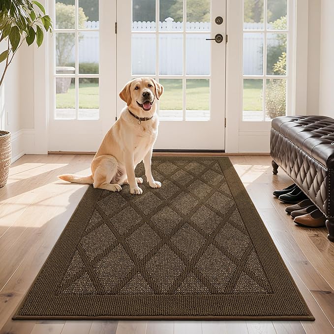 COSY HOMEER Non-Slip Door Mat 36"x60", Entryway Rugs Low Profile Absorbent Dirt Trapper Doormat for Front Entrance, Washable Polypropylene Entry Mat (Dark Brown)