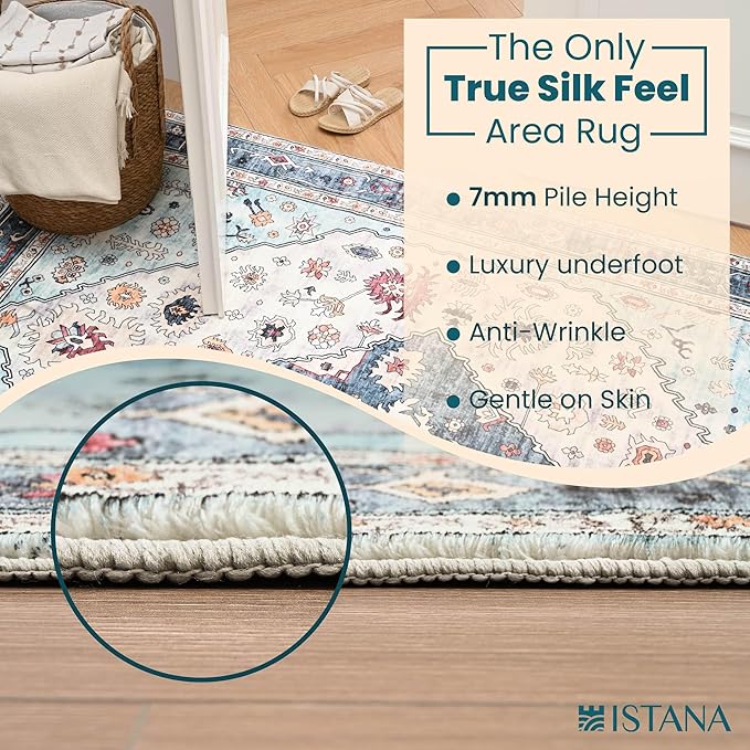Istana 4x6 Rug - White Cream & Blue Area Rugs 4x6 - Kid & Pet Friendly Machine Washable Rugs - 4 x 6 Area Rug Non Slip & Non Shedding Area Rug - Foldable Rug for Room for Bedroom