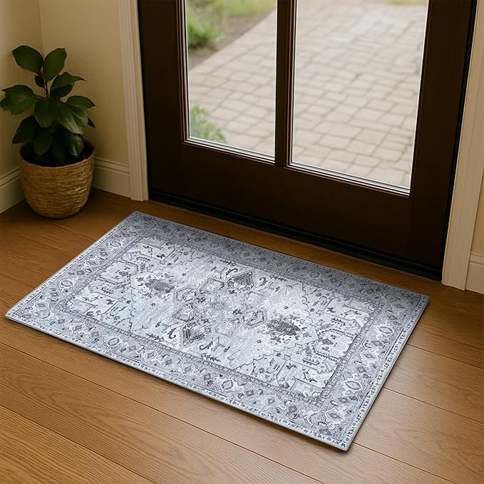 Washable Area Rug, Modern Farmhouse, Vintage, Turkish, Bohemian, Distressed, Oriental, Traditional, Rugs for Living Room, Dining, Bedroom, Office, Entryway, Foyer, (861GG, 2' x 3')