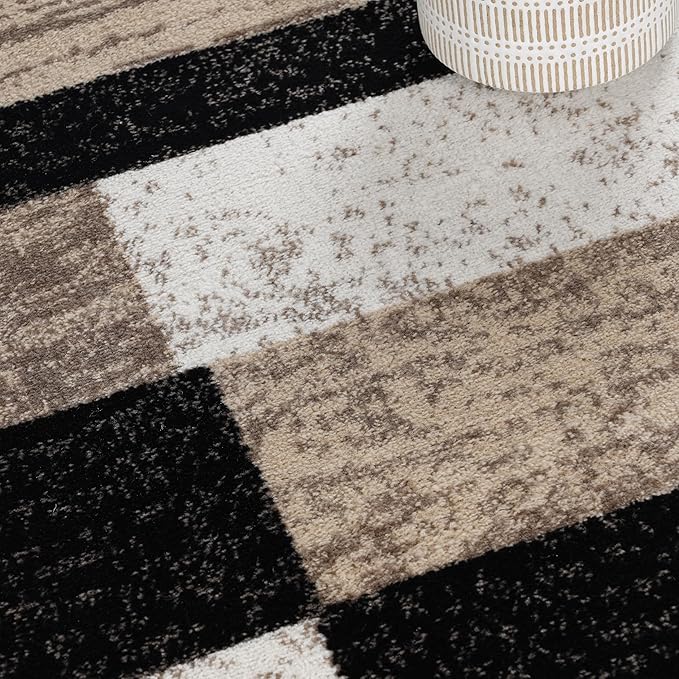 Superior Indoor Area Rug, Jute Backing, Plush Modern Rugs for Entryway, Kitchen Floors, Office Floor Cover, Color Block Rugs, Rockwood Collection, 3' x 5', Ivory/Beige