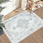 Entryway Rug 2x3 Vintage Rugs, Machine Washable Small Area Rug Retro Medallion Distressed Rugs Non-Slip Soft Low Pile Throw Rug for Entryway Bedroom Bathroom Hallway Kitchen(Taupe,2'x3')