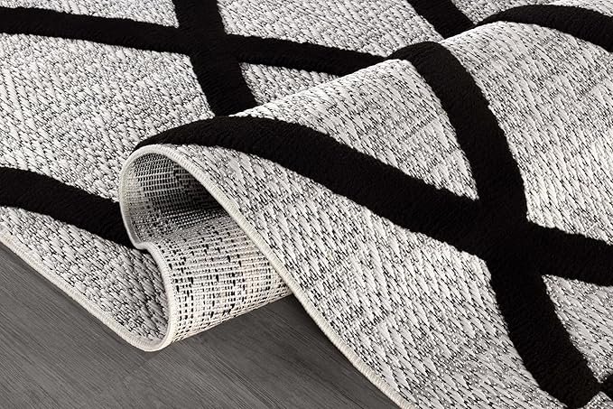 CAMILSON Modern Runner Rug 2x7 Luxury Diamond Pattern Micro Loop Hallway Rugs Soft High-Low Pile Stain Resistant Easy to Clean Non-Shedding Durable Entryway Kitchen Indoor Area Carpet (Black/Gray)