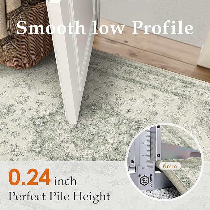 Green Area Rug 4x6 Washable Vintage Carpet Entryway Office Soft Retro Kitchen Low Pile Thin Door Mat Non Slip Oriental Medallion Throw Small Rug for Bathroom Bedroom Dining Living Room