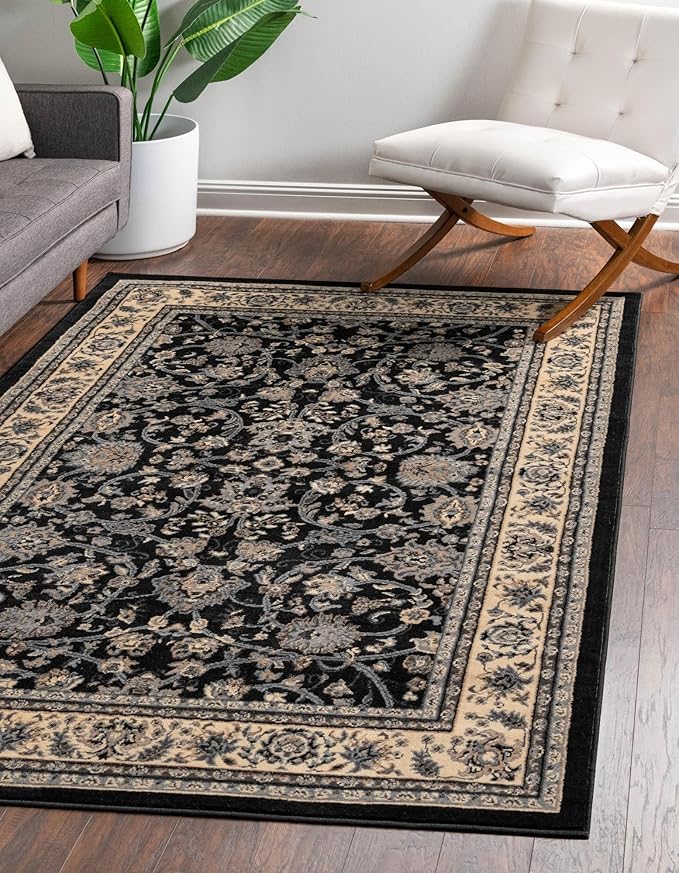 Unique Loom Sialk Hill Collection Area Rug - Washington (8' x 10' Rectangle Black/Gray)