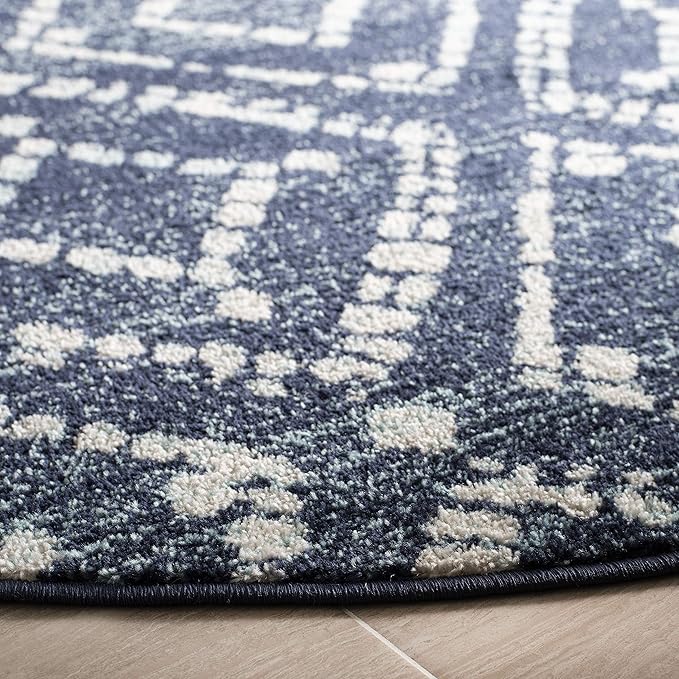 SAFAVIEH Adirondack Collection 8' Round Navy/Ivory ADR131N Modern Diamond Distressed Non-Shedding Living Room Bedroom Area Rug