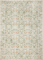 Washable Living Room Rug: 3x5 Boho Floral Soft Area Rug for Bedroom Decor - Vintage Low Pile Thin Carpet for Dining Room Non-Slip - Farmhouse Stain Resistant Rugs - Beige Green