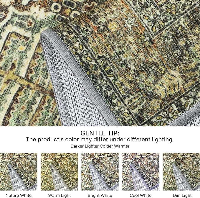 Bavni Area Rug 6X9, Oriental Vintage 6X9 Area Rugs, Large Rugs for Living Room, Non Slip Boho Carpet for Bedroom Dorm, Low Pile Aesthetic Washable Rug for Dining Room Office, Sage Green