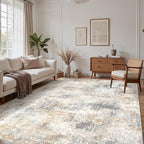 Bavni 9x12 Area Rugs Machine Washable Rug for Living Room, Modern Printed Rug Indoor Soft Area Rug for Bedroom Dining Room, Ultra-Thin Low Pile Carpet with Non Slip Rubber Backing, Beige Gray