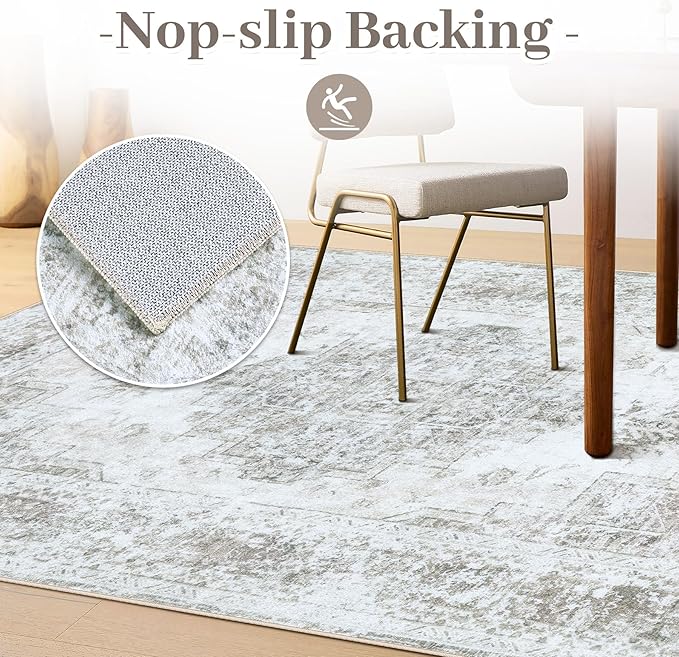 Entryway Rug 2x3 Vintage Rugs, Machine Washable Small Area Rug Retro Medallion Distressed Rugs Non-Slip Soft Low Pile Throw Rug for Entryway Bedroom Bathroom Hallway Kitchen(Taupe,2'x3')
