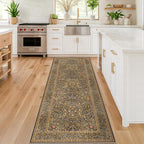 Non Slip 2x7 Gold Brown Kitchen Runner - Washable Long Runner Rugs for Bathroom, Hallway, Indoor Floor Mat, Bedroom Bedside - Brown Earthy Vintage Floral Décor