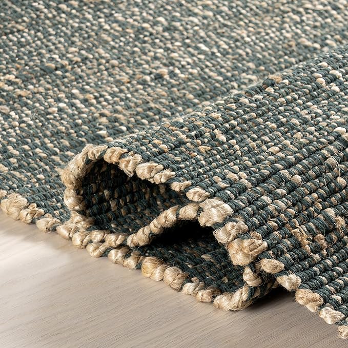 Nuloom Elfriede Handmade, Green/Natural, 7'6" x 9'6", Jute & Cotton, Textured and Earthy, High Traffic, Stain Resistant, Easy Clean, Durable Area Rug for Bedroom, Living Room, Dining, Entryway