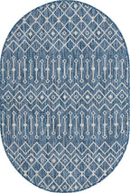 Unique Loom Outdoor Trellis Collection Area Rug - Tribal Trellis (4' 1" x 6' 1" Oval, Blue/ Ivory)