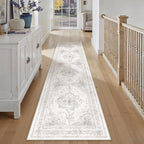 Runner Rug 3x10 Washable Light Gray Hallway Runner Vintage Boho Medallion Non Slip Grey Distressed Retro Carpet Indoor Low Pile Long Soft Rug for Kitchen Entryway Bedroom Bathroom Laundry