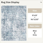 Abstract Rug 8x10 Large Living Room Rugs Neutral Modern Washable Area Rugs for Bedroom Dining Room Non-Slip Stain Resistant Foldable Thin Blue