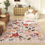 5x7 Washable Rug for Living Room, Pink Floral Area Rug, Non Slip Low Pile Soft Flower Carpet, Large Rugs for Bedroom, Dining Room, Office, Kids Playroom, Nursery, Pink/Beige