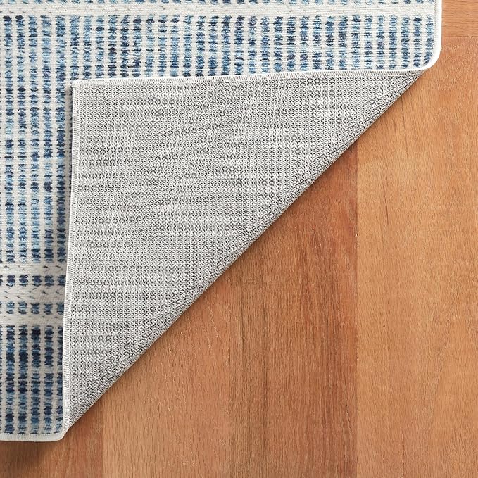 Dash & Albert Malta Blue Machine Washable Rug, 7.5 X 9.5 Feet, Blue Stripe Pattern