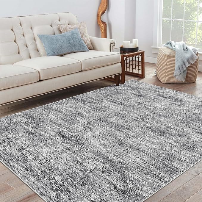 RUGSREAL Washable Rug 10x13 for Living Room Modern Abstract Area Rug Non-Slip Contemporary Bedroom Rug Stain Resistant Aesthetic Accent Floor Carpet Foldable Solid Rug for Home Office, Ivory/Grey