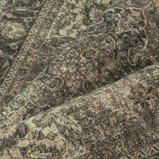 2x6 Washable Brown Runner Rug Vintage Hallway Kitchen Carpet Non-Slip Soft Low Pile Distressed Throw Rug for Bedroom Bathroom Laundry Living Room
