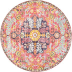 Lahome Bohemian Floral Medallion Round Rug - 4Ft Hot Pink Soft Round Area Rug Bedroom Kitchen Mat, Turkish Washable Indoor Floor Accent Bathroom Carpet for Nursery Living Room Home Office Hallway