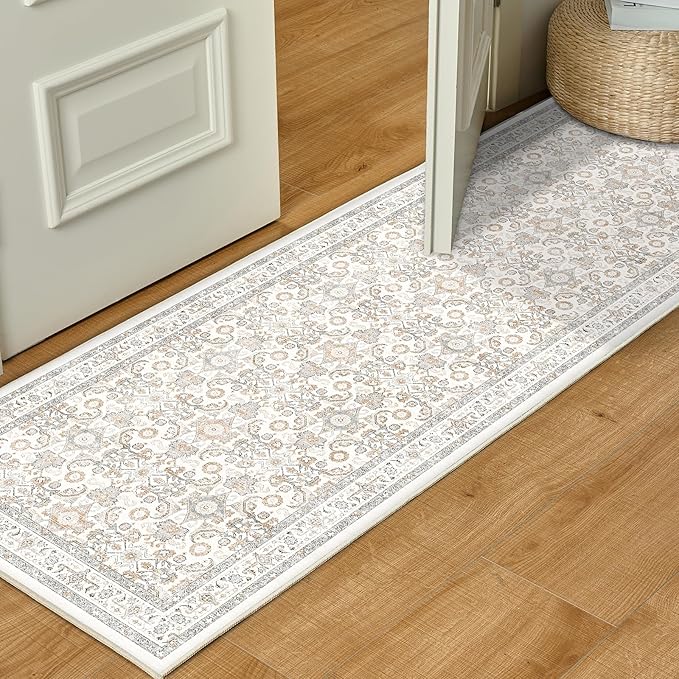 WITSHOCK 3x8 Long Runner Rug for Hallway,Washable Rug Distressed Boho for Bedroom Kitchen Entryway Indoor Entrance,Non Slip Runner Rugs with Rubber Backing（Camel/Beige,3x8）