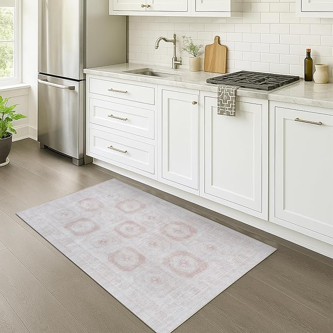Fame Rugs Turkish Rug. Washable Vintage Oriental Antique Inspired Traditional Doormat Small Modern Area Rugs Luxury Entryway Entry Bedroom Bathroom Kitchen (405CB, 2'5 x 5')