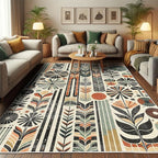 Ambesonne Bohemian Decorative Rug, Retro Mid Century Inspired Abstract Patterns on Ivory Background, Quality Carpet for Bedroom Dorm and Living Room, 2' x 5', Dark Orange and Reseda Green