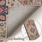 Tangsoo 2x6 Washable Runner Rug for Hallways, Non Slip Vintage Runner Rug, Soft Boho Low Pile Long Rug Runner, Carpet Runners for Kitchen Bedroom Entryway Bathroom Living Room Beige/Red