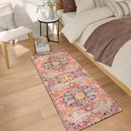 Lahome Bohemian Washable 2x5 Hot Pink Kitchen Runner Rug, Non Slip Bathroom Laundry Room Rug Runner, Floral Medallion Soft Carpet Runners for Entryway Hallway Foyer Decor